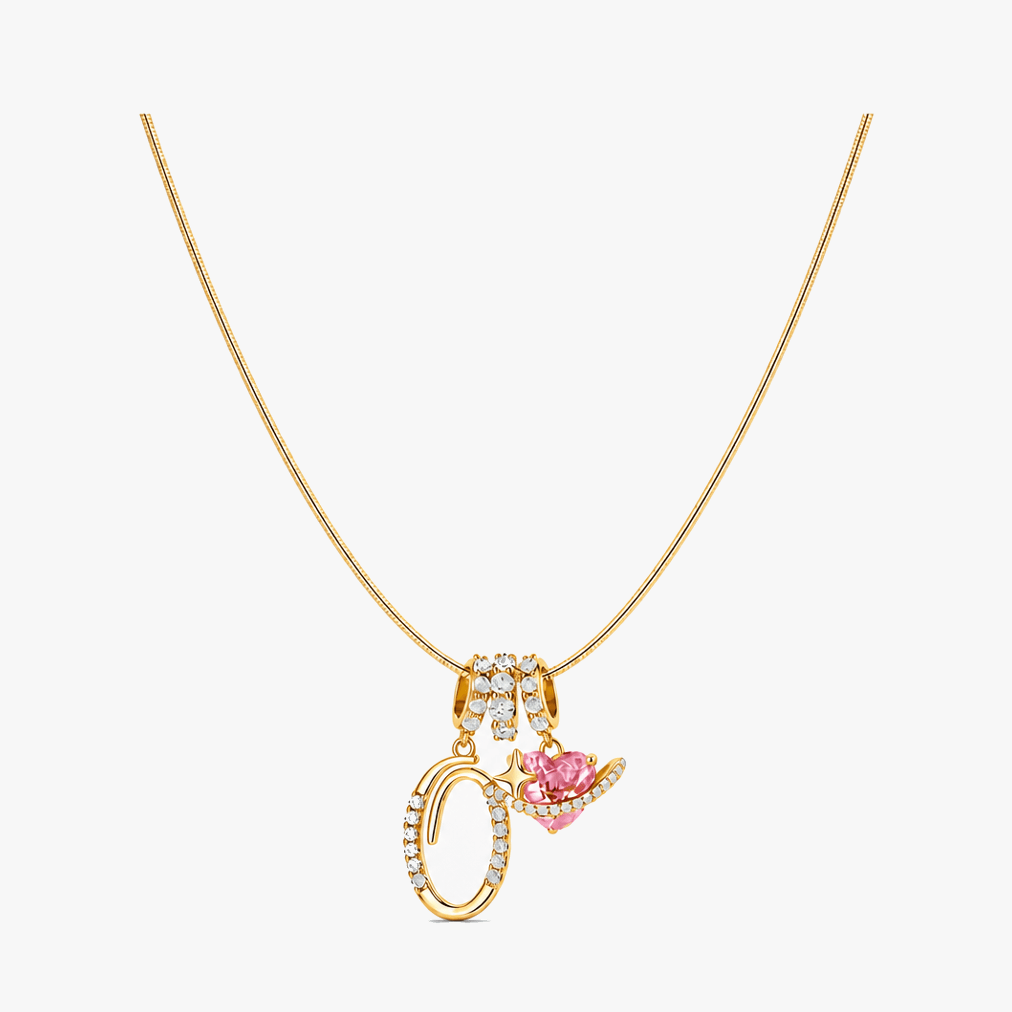 LUMARA – 3-Layer Initial Necklace with Pink Heart Zircon