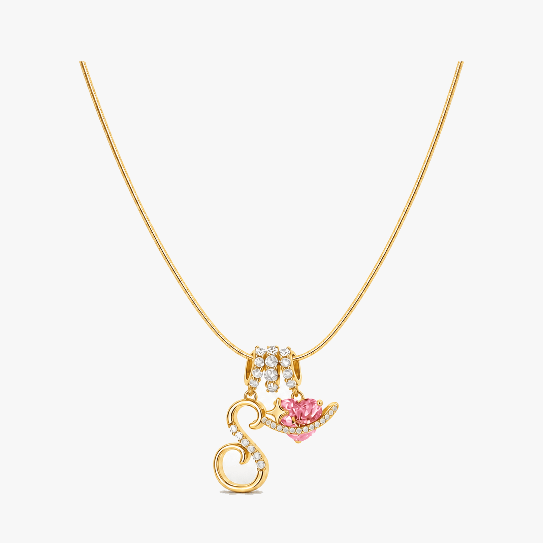 LUMARA – 3-Layer Initial Necklace with Pink Heart Zircon