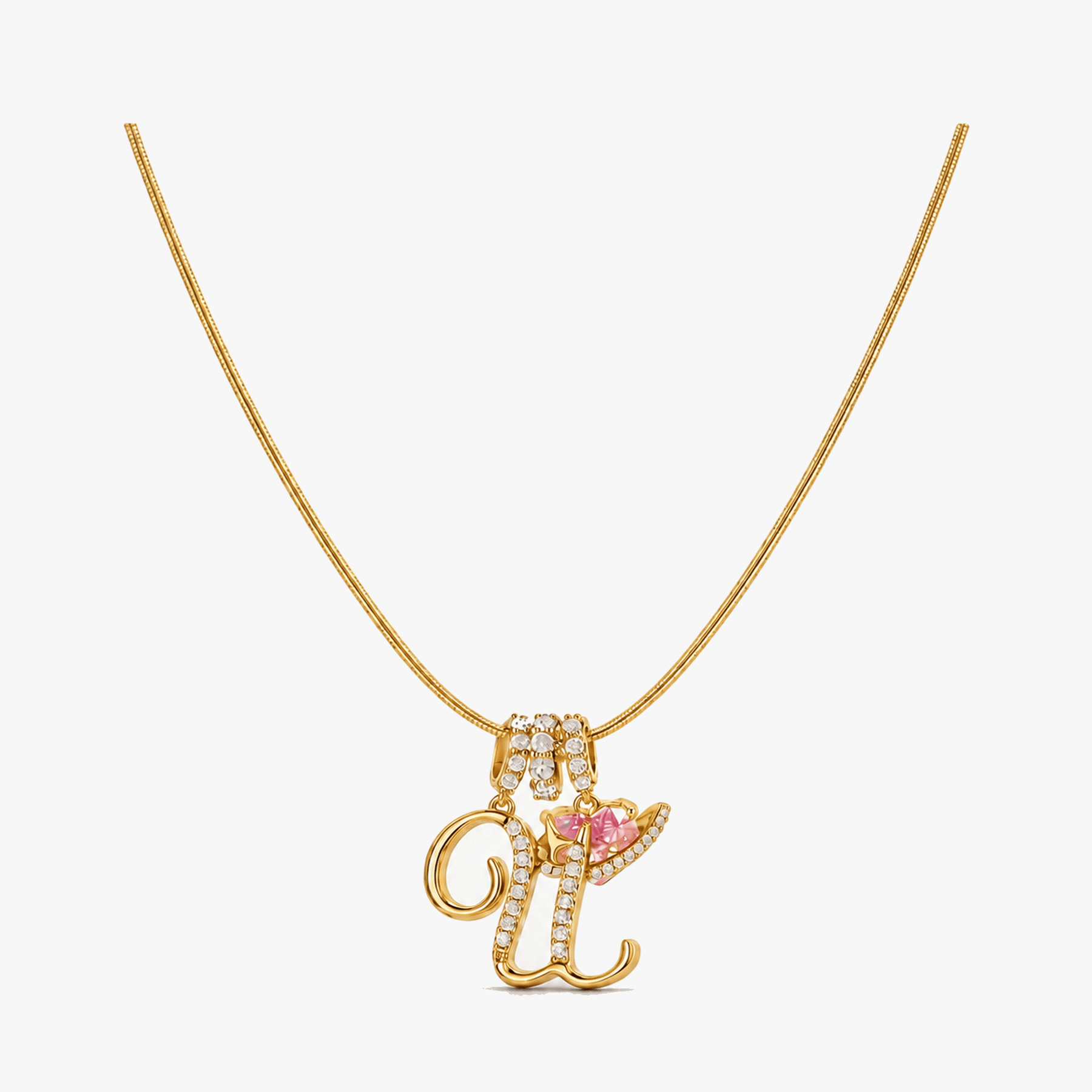 LUMARA – 3-Layer Initial Necklace with Pink Heart Zircon