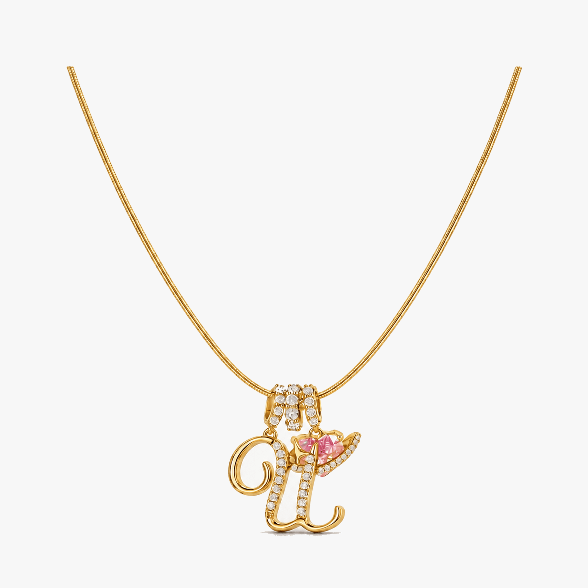 LUMARA – 3-Layer Initial Necklace with Pink Heart Zircon