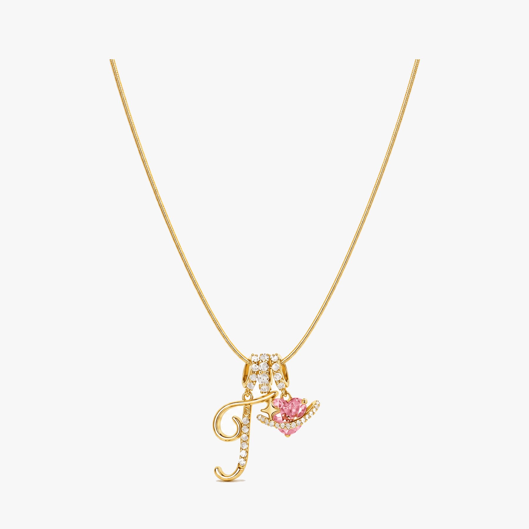 LUMARA – 3-Layer Initial Necklace with Pink Heart Zircon