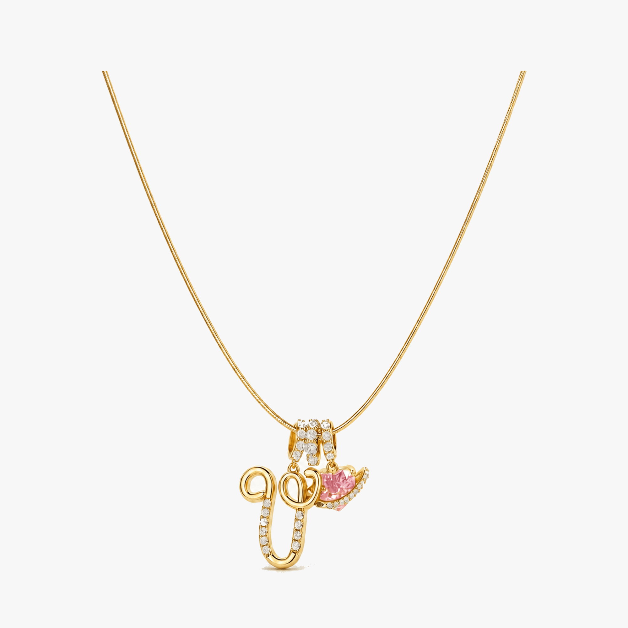LUMARA – 3-Layer Initial Necklace with Pink Heart Zircon