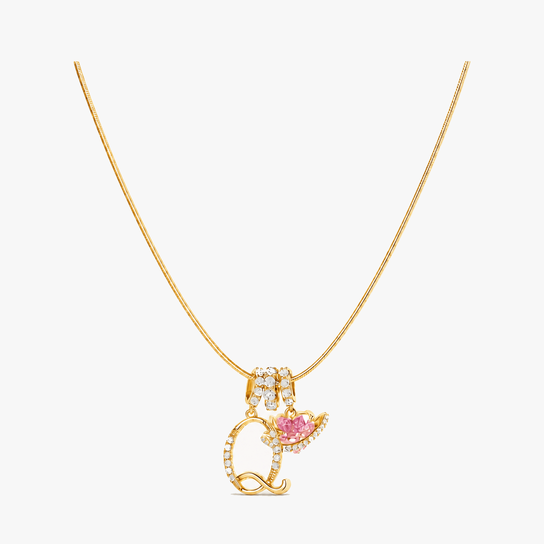 LUMARA – 3-Layer Initial Necklace with Pink Heart Zircon