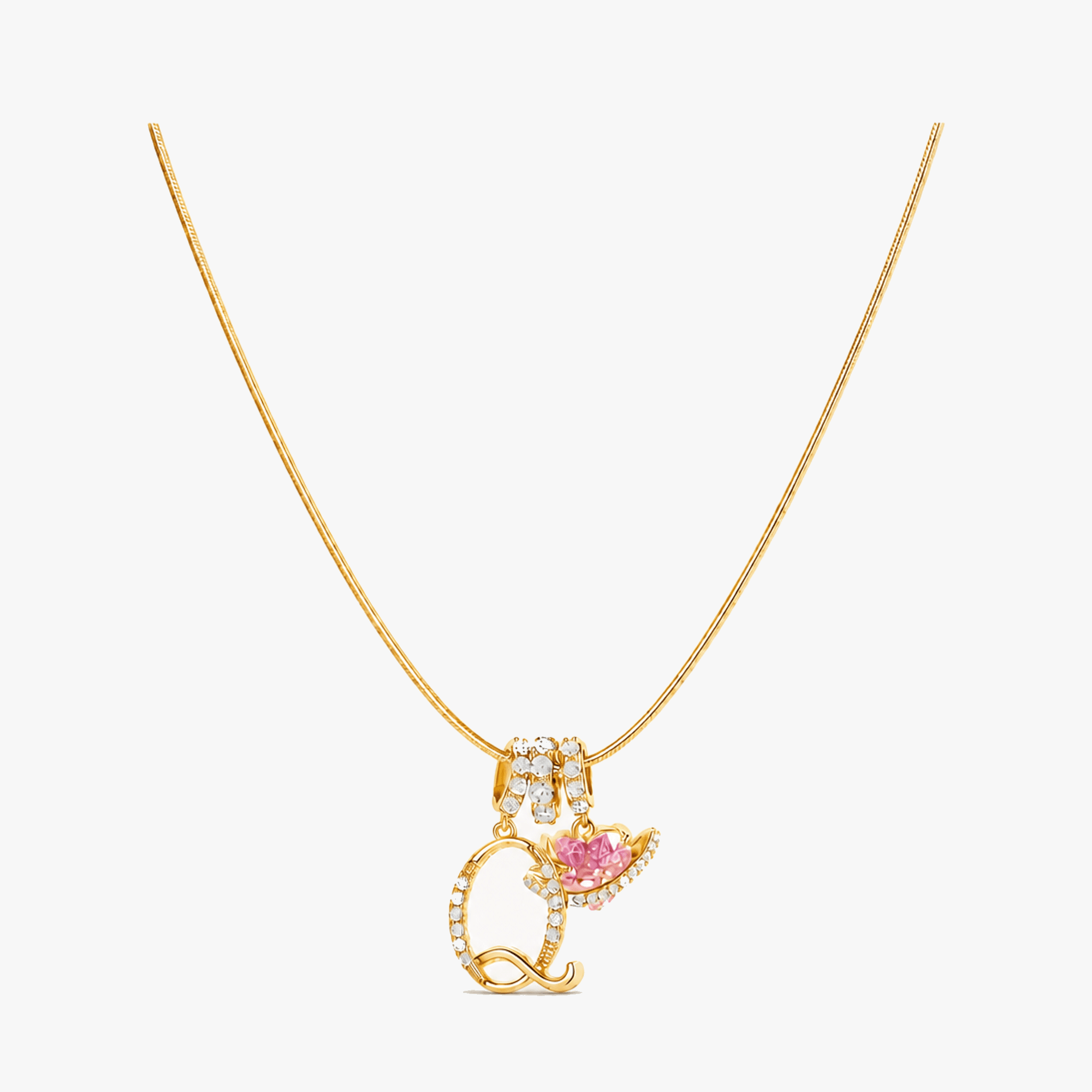 LUMARA – 3-Layer Initial Necklace with Pink Heart Zircon