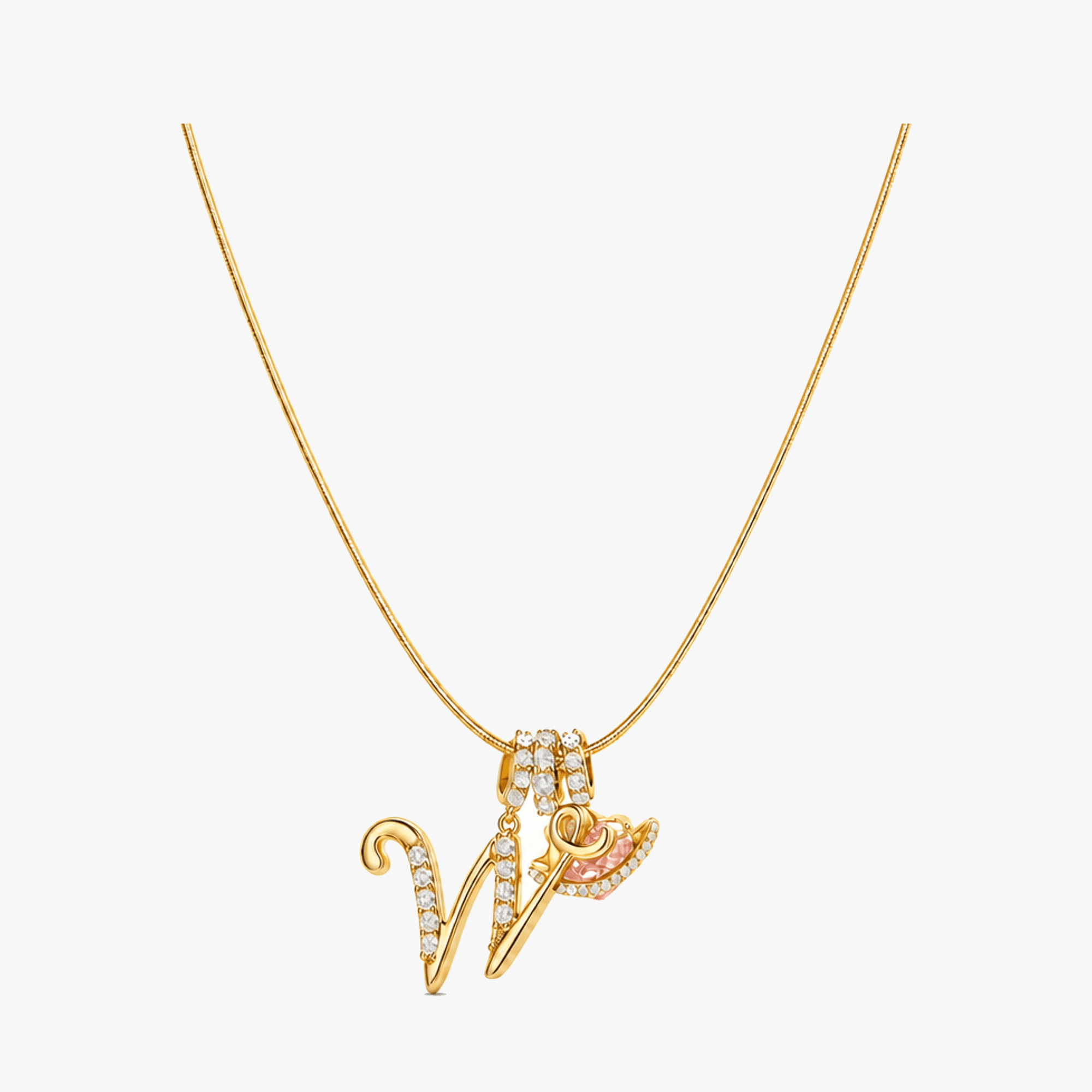 LUMARA – 3-Layer Initial Necklace with Pink Heart Zircon