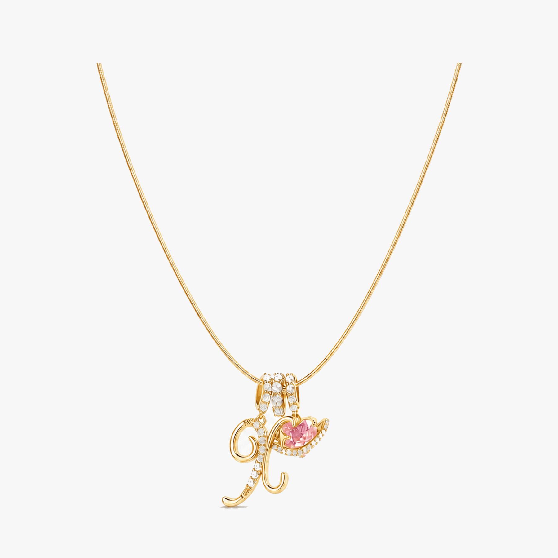 LUMARA – 3-Layer Initial Necklace with Pink Heart Zircon