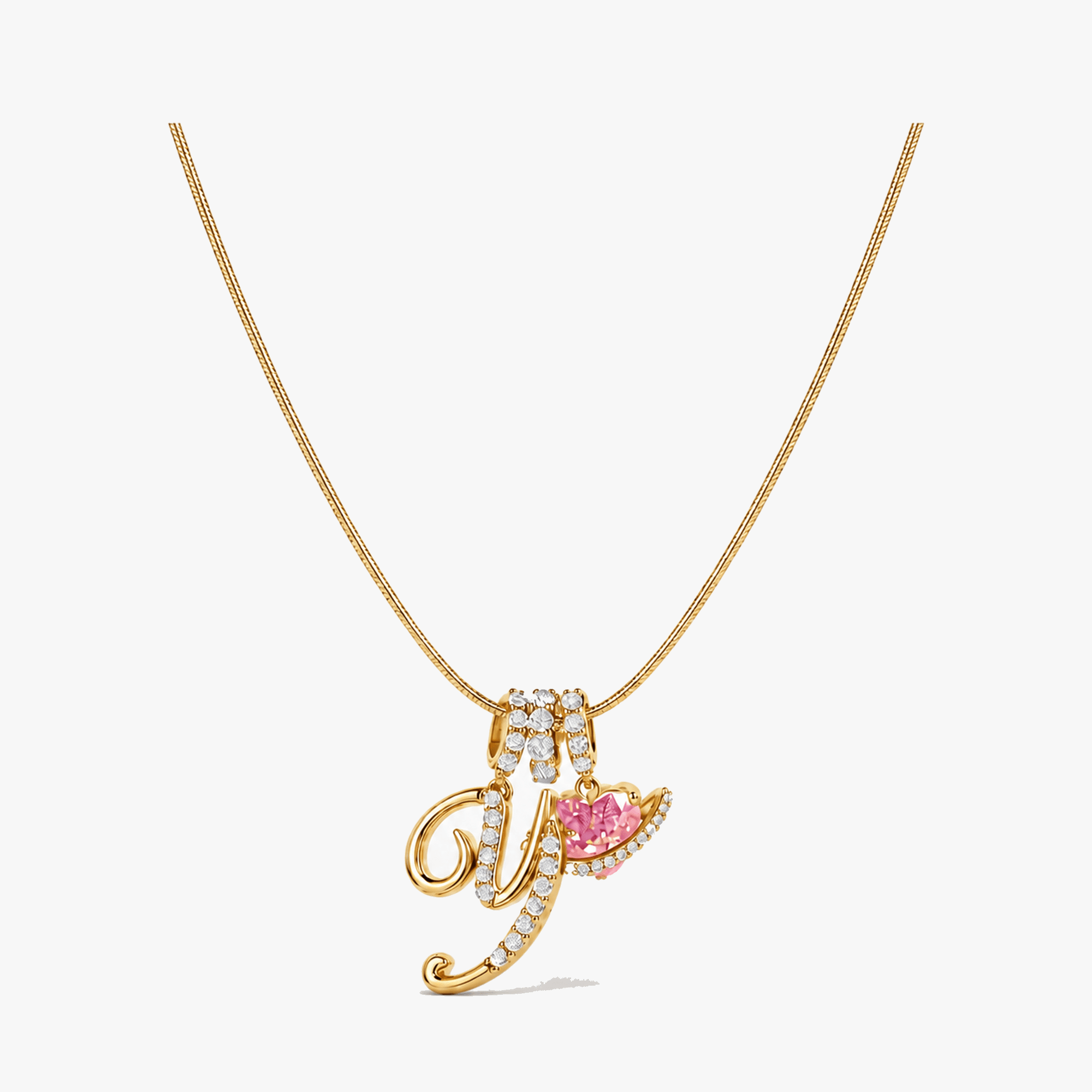 LUMARA – 3-Layer Initial Necklace with Pink Heart Zircon