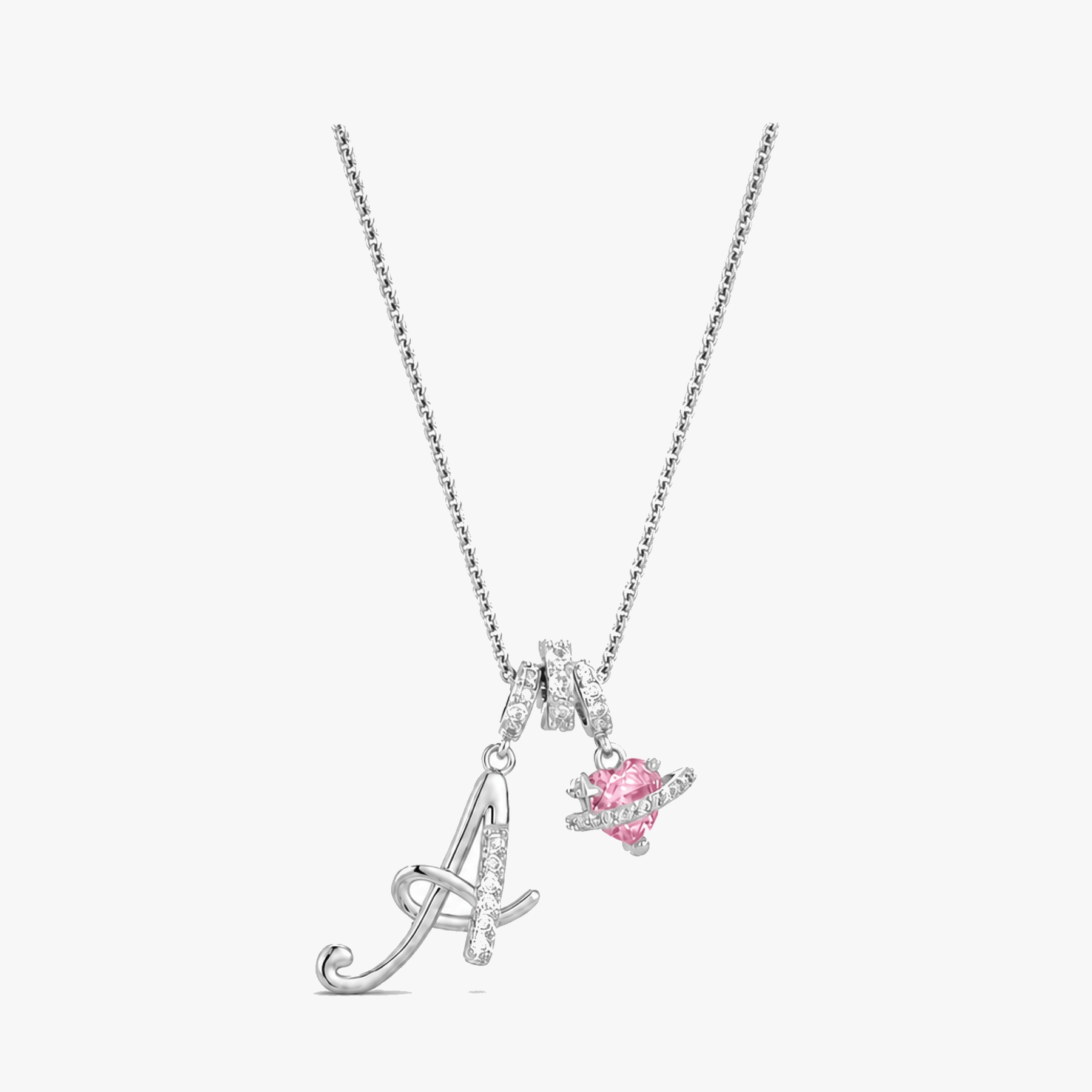 LUMARA – 3-Layer Initial Necklace with Pink Heart Zircon