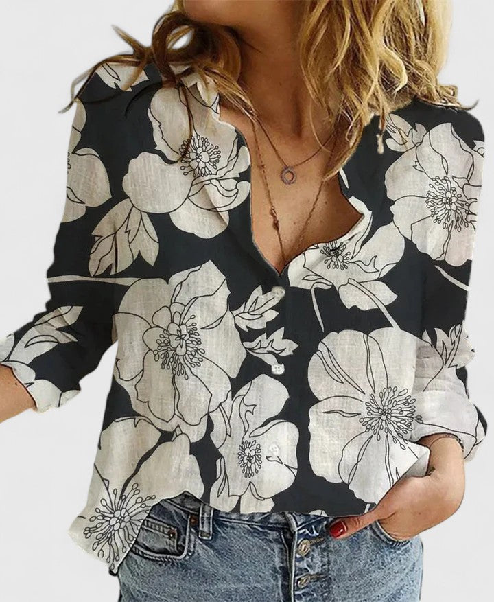 Faith | Women’s Linen V Neck Button Blouse
