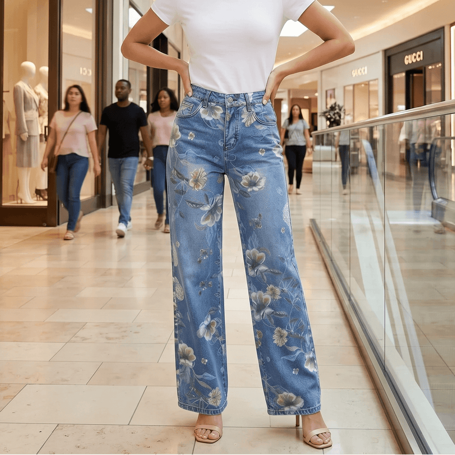 Blomara – Women's Floral Print Wide-Leg Jeans