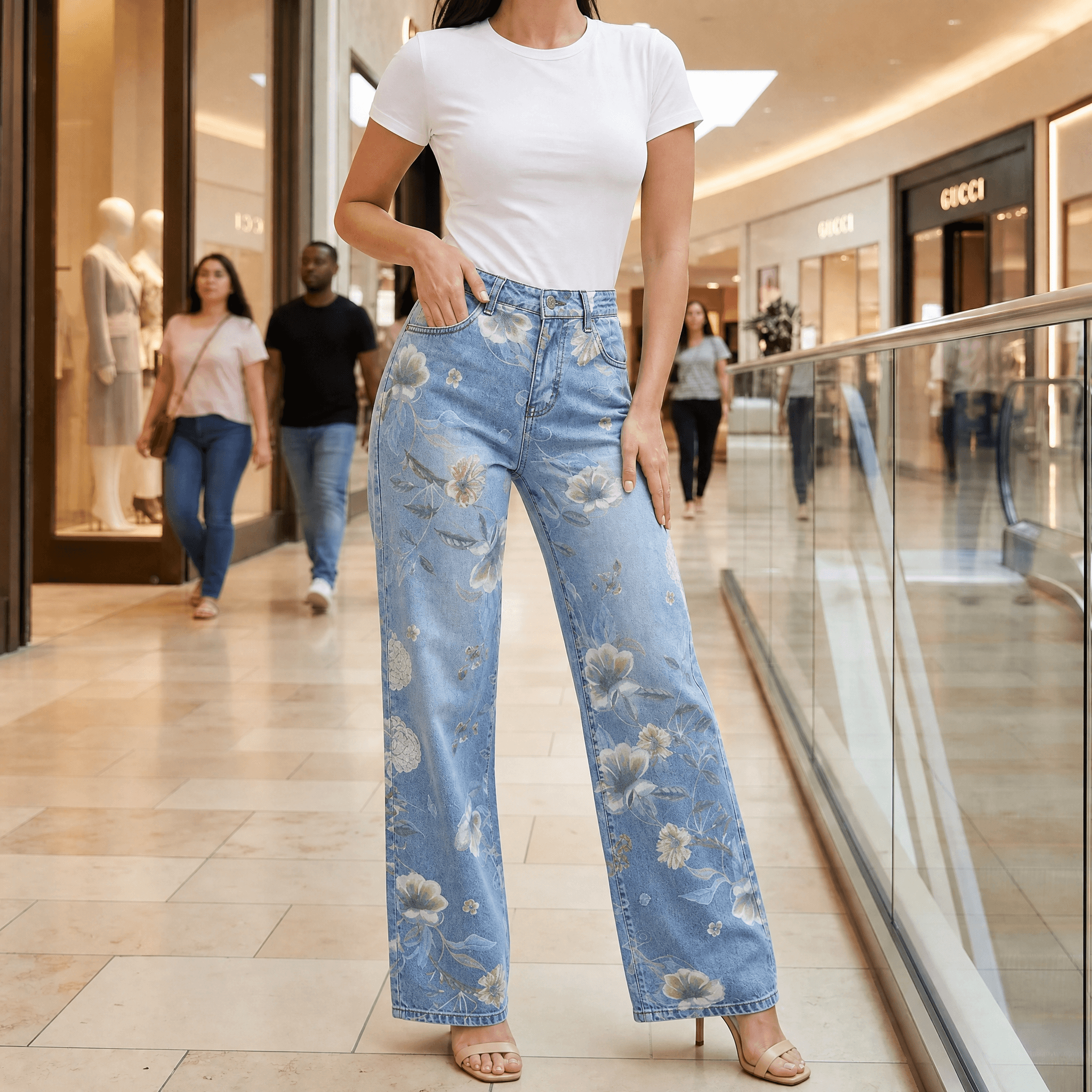 Blomara – Women's Floral Print Wide-Leg Jeans