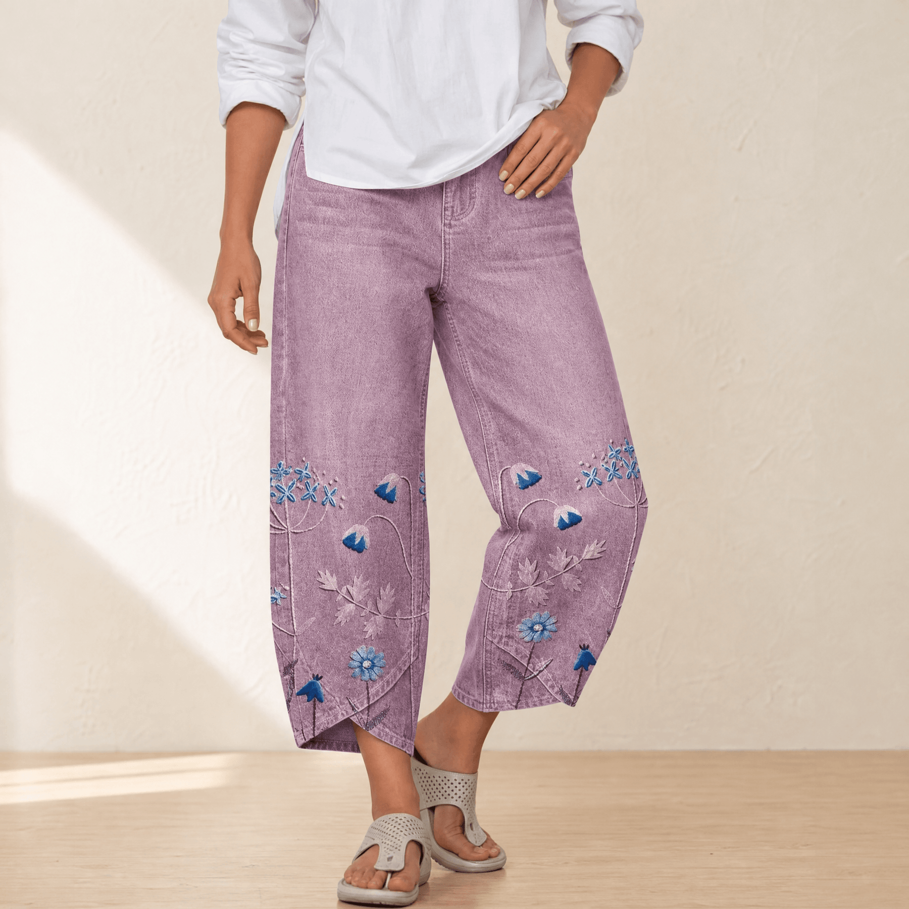 Bloomara – Women's Embroidered Wide-Leg Jeans with Tulip Hem