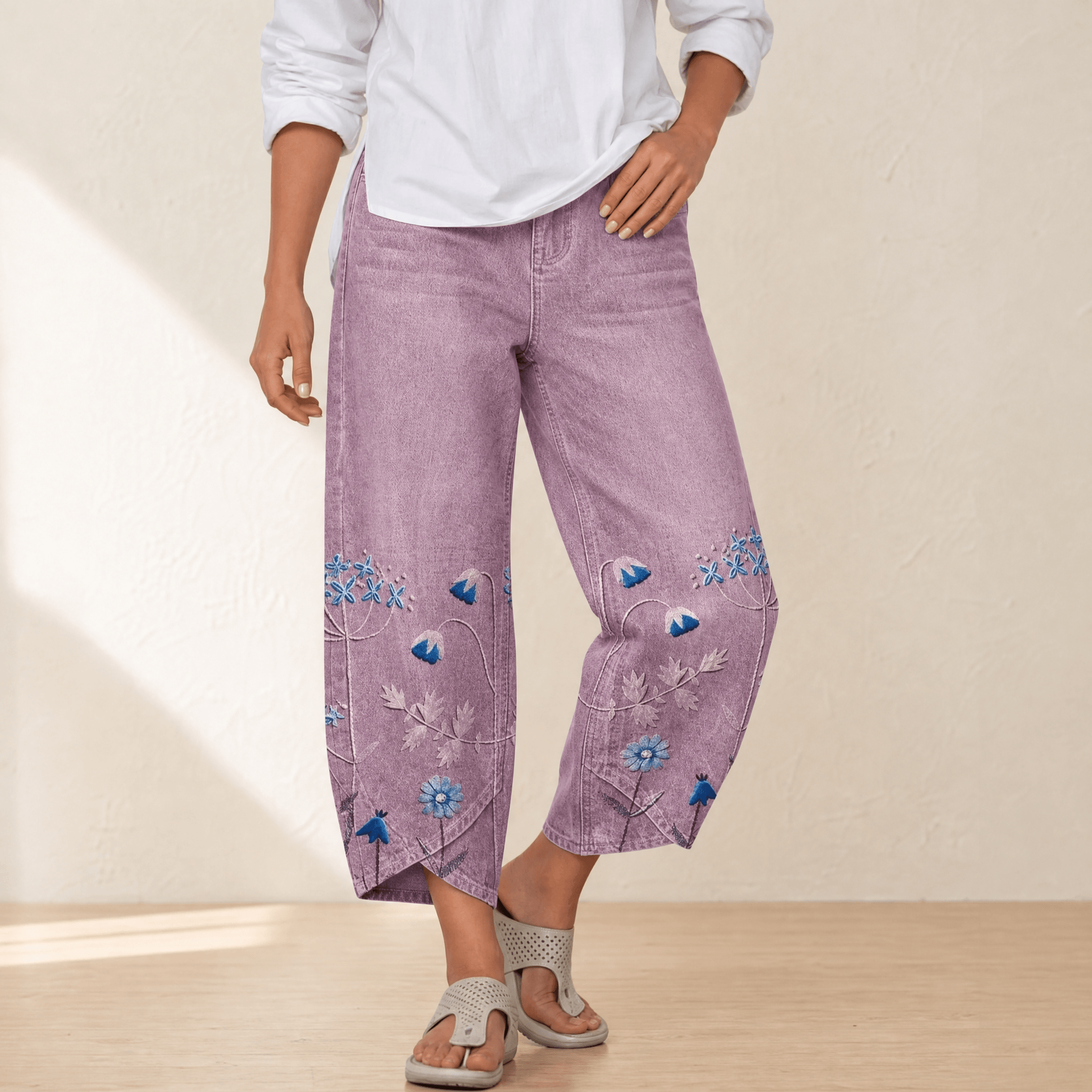 Bloomara – Women's Embroidered Wide-Leg Jeans with Tulip Hem