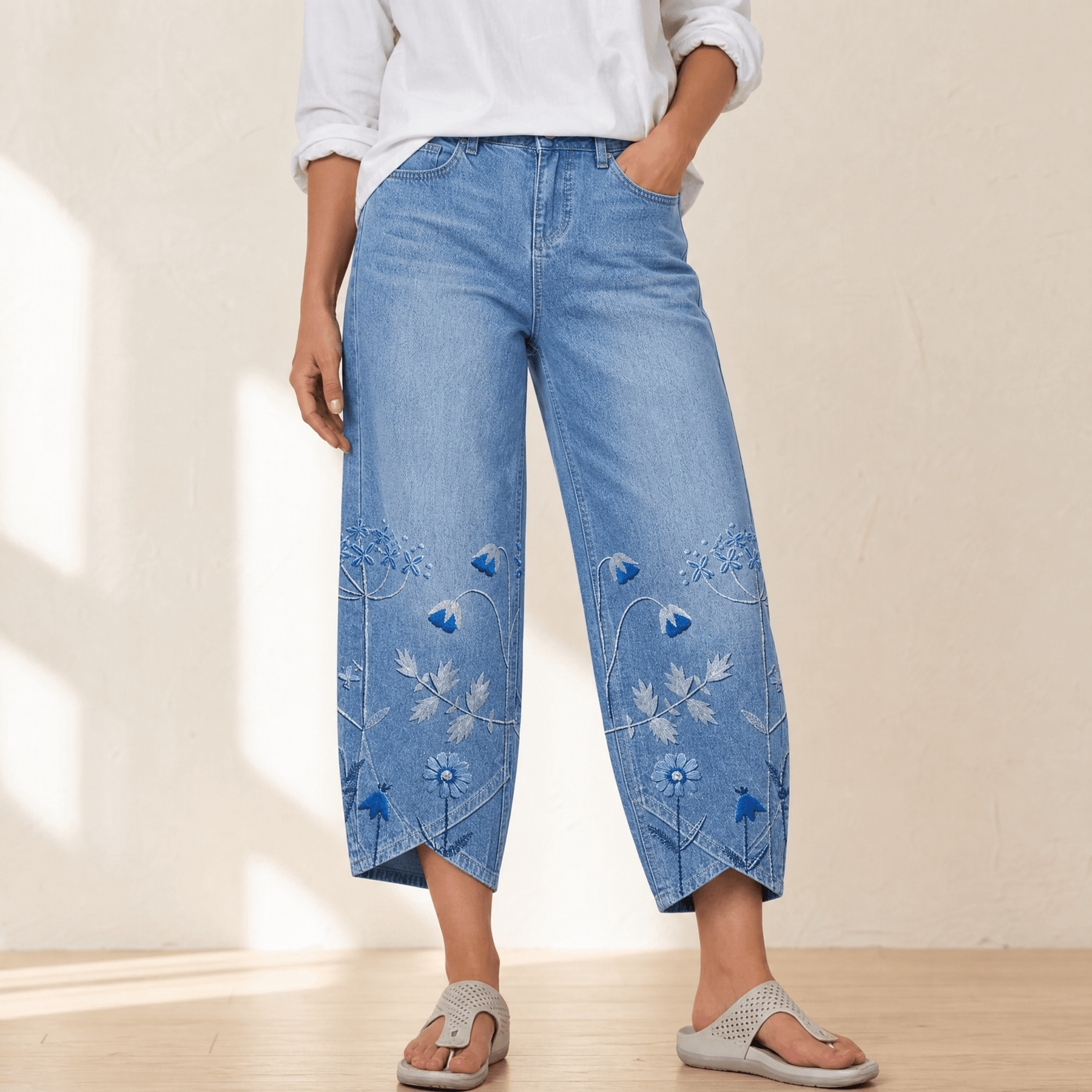 Bloomara – Women's Embroidered Wide-Leg Jeans with Tulip Hem