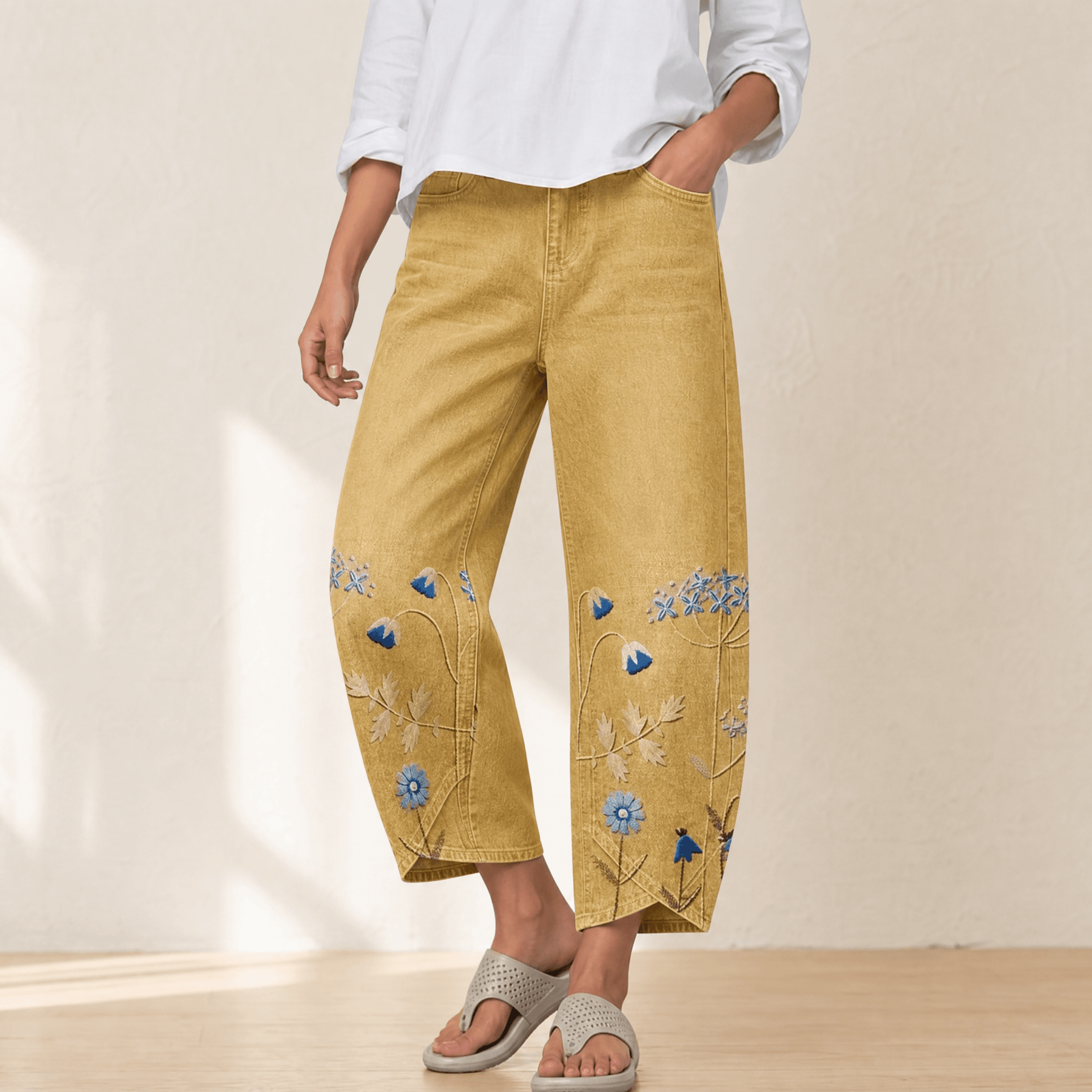 Bloomara – Women's Embroidered Wide-Leg Jeans with Tulip Hem