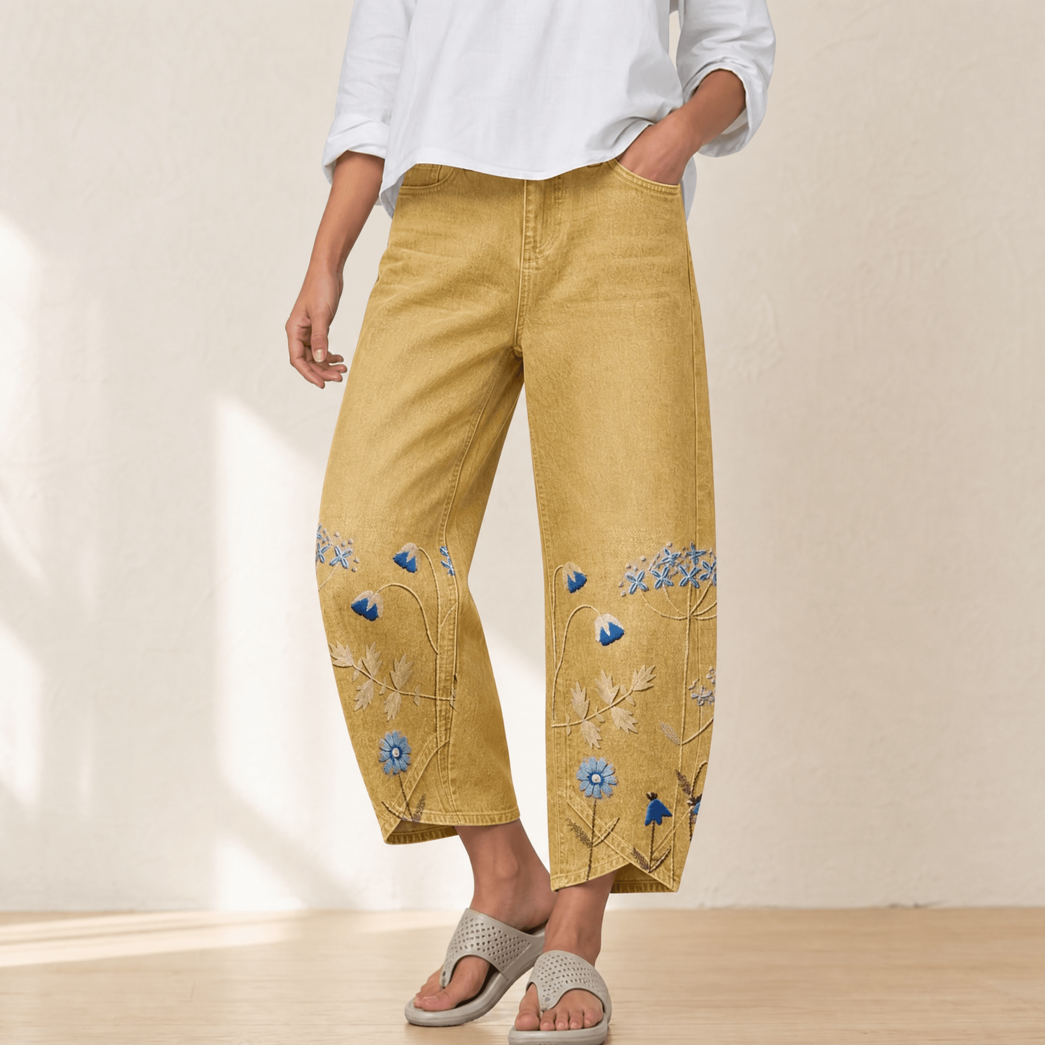 Bloomara – Women's Embroidered Wide-Leg Jeans with Tulip Hem