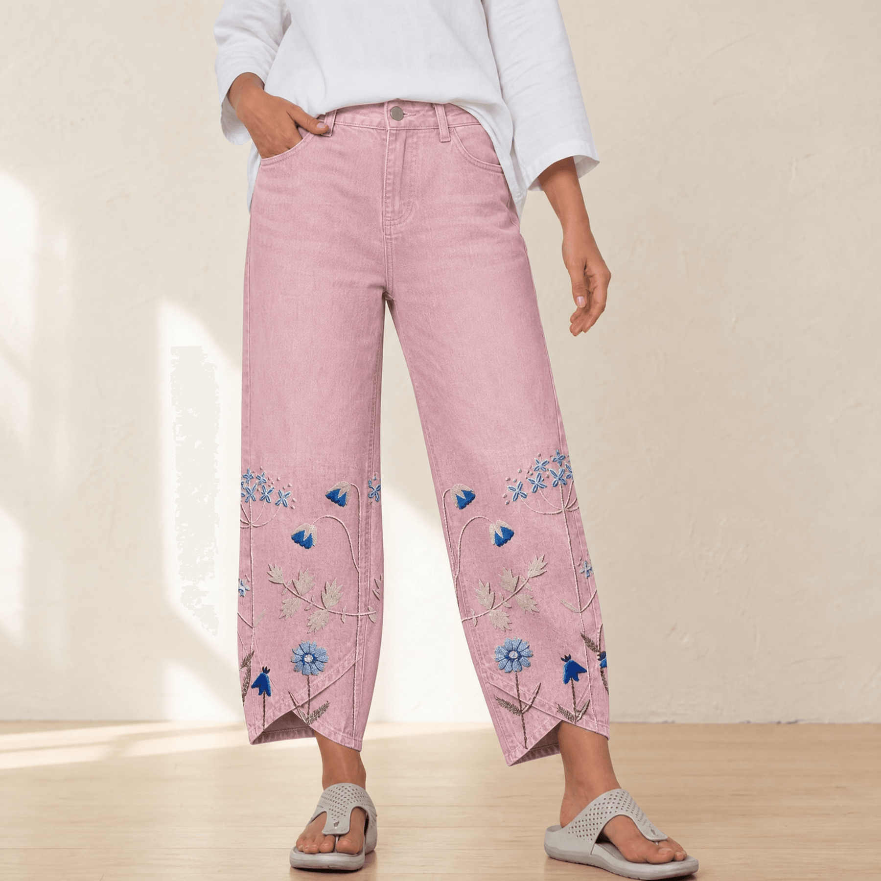 Bloomara – Women's Embroidered Wide-Leg Jeans with Tulip Hem