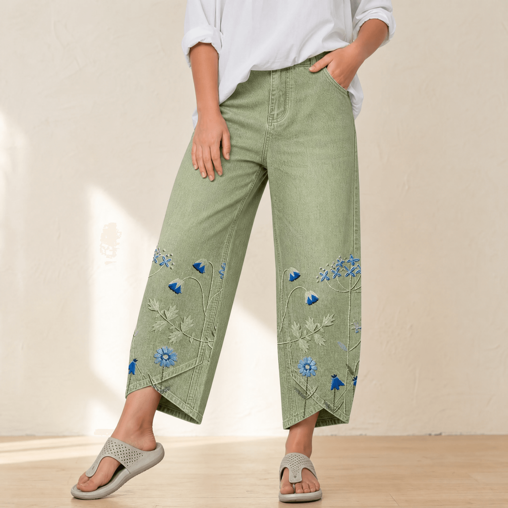 Bloomara – Women's Embroidered Wide-Leg Jeans with Tulip Hem