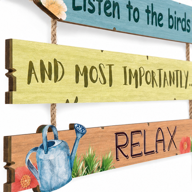 Blossomrow – Rustic Garden Rules Hanging Sign, Hand-Painted Wall Plaque with Rope