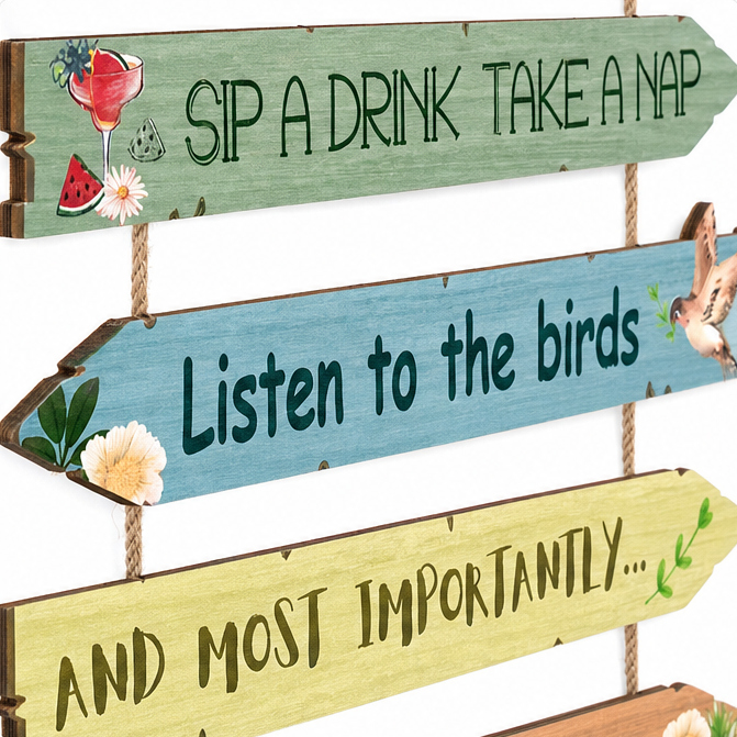 Blossomrow – Rustic Garden Rules Hanging Sign, Hand-Painted Wall Plaque with Rope