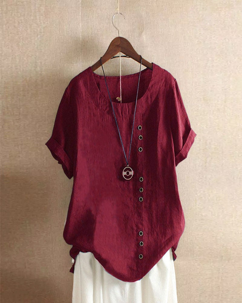 Beatrice | Women Button Detail Casual Short Sleeve Blouse