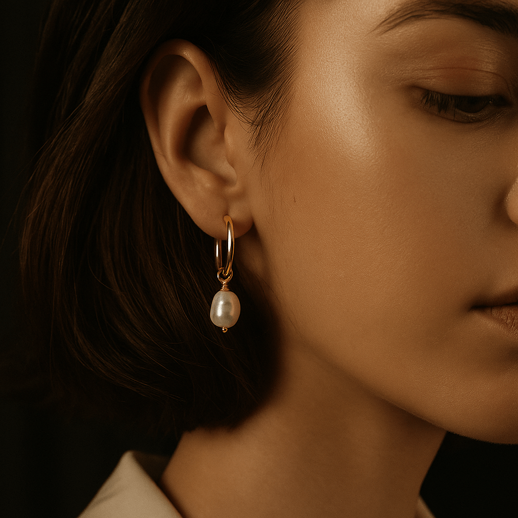 Agate Earrings – Gold Hoops and Natural Pearls