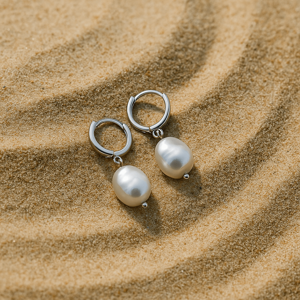 Agate Earrings – Gold Hoops and Natural Pearls