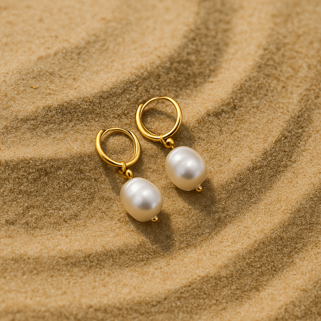 Agate Earrings – Gold Hoops and Natural Pearls