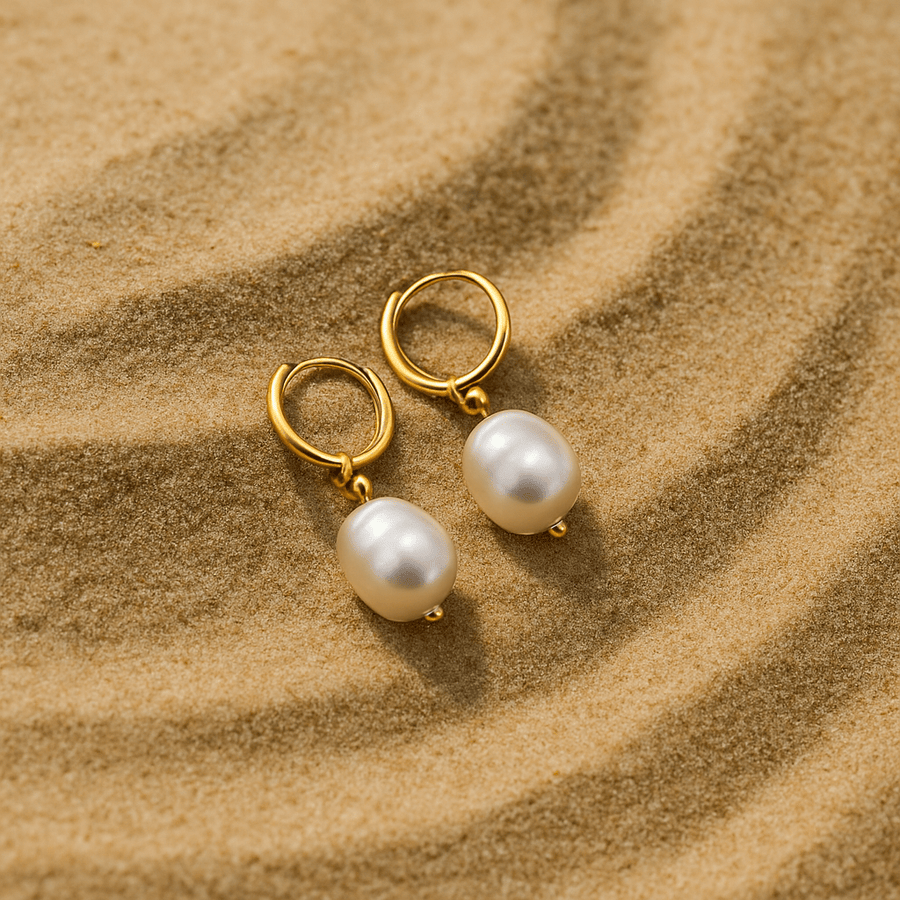 Agate Earrings – Gold Hoops and Natural Pearls