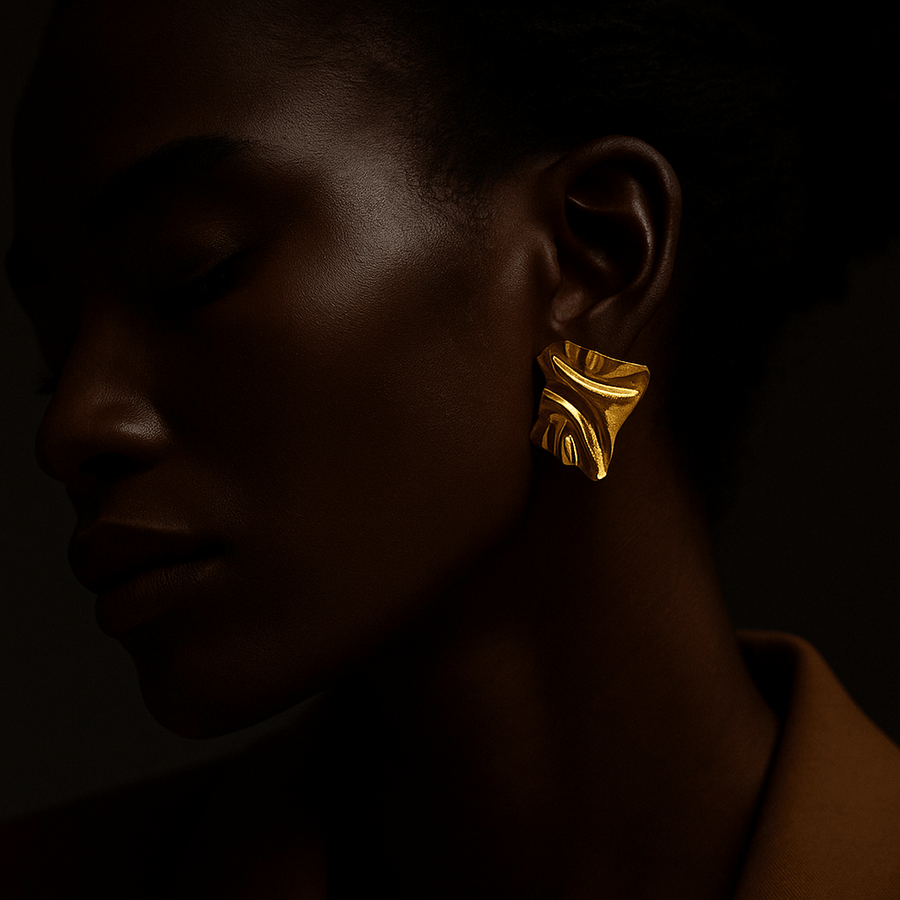 Marta Earrings – Wrinkled Leaves in Gold-Plated Steel and 925 Silver