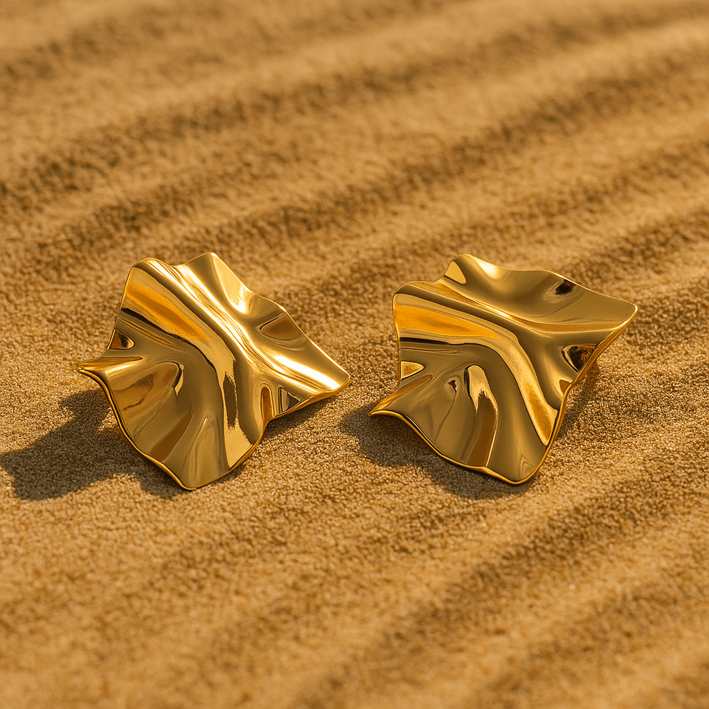Marta Earrings – Wrinkled Leaves in Gold-Plated Steel and 925 Silver