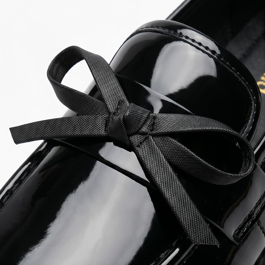 Bowella – Glossy Bow Loafers with Cushioned Platform