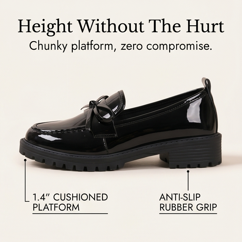 Bowella – Glossy Bow Loafers with Cushioned Platform