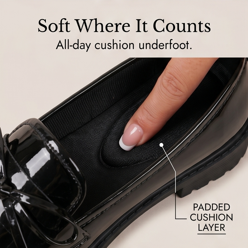 Bowella – Glossy Bow Loafers with Cushioned Platform