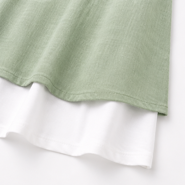 Breezella – Layered Summer Swing Dress, Sleeveless Two-Piece-like Design