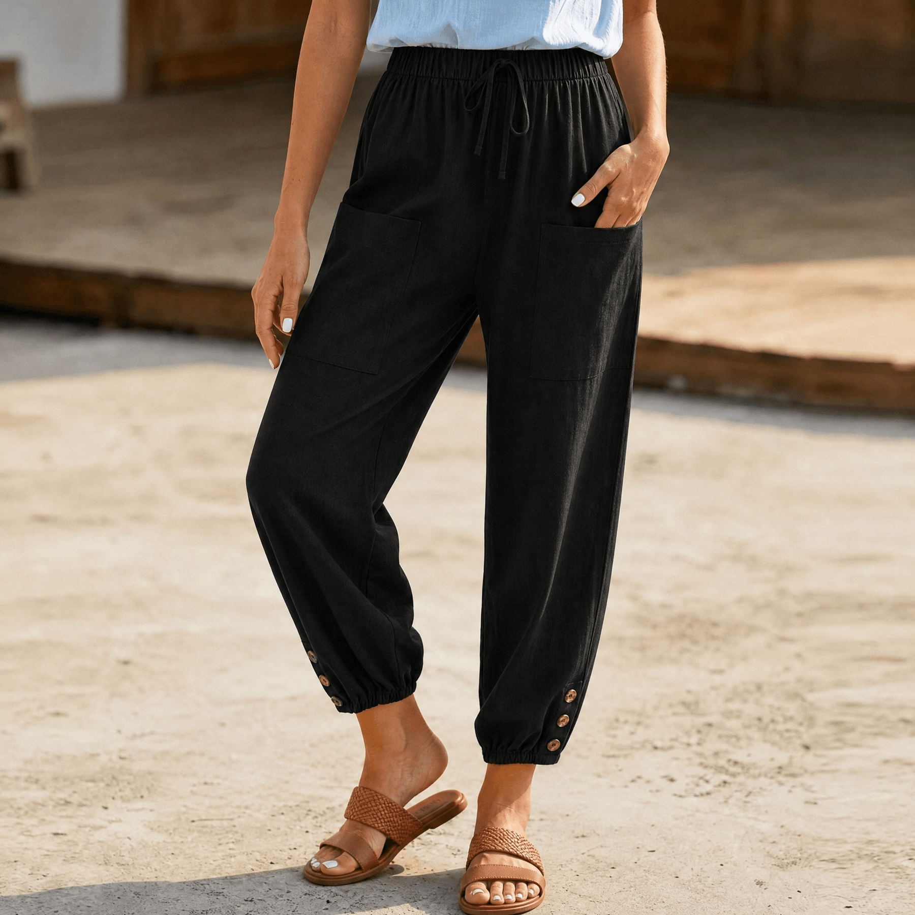 Brezia – Relaxed Fit Cotton Linen Capris for Women