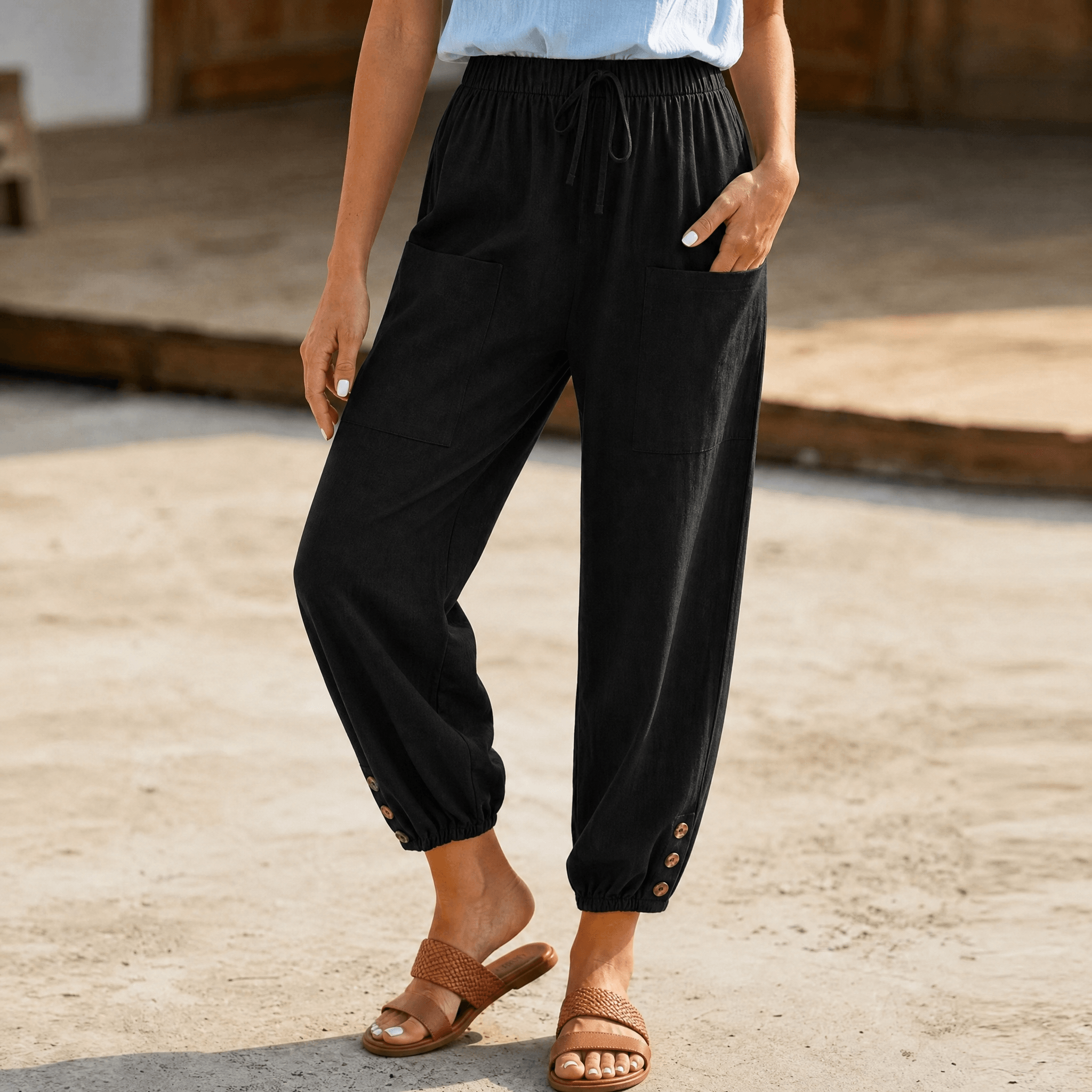 Brezia – Relaxed Fit Cotton Linen Capris for Women