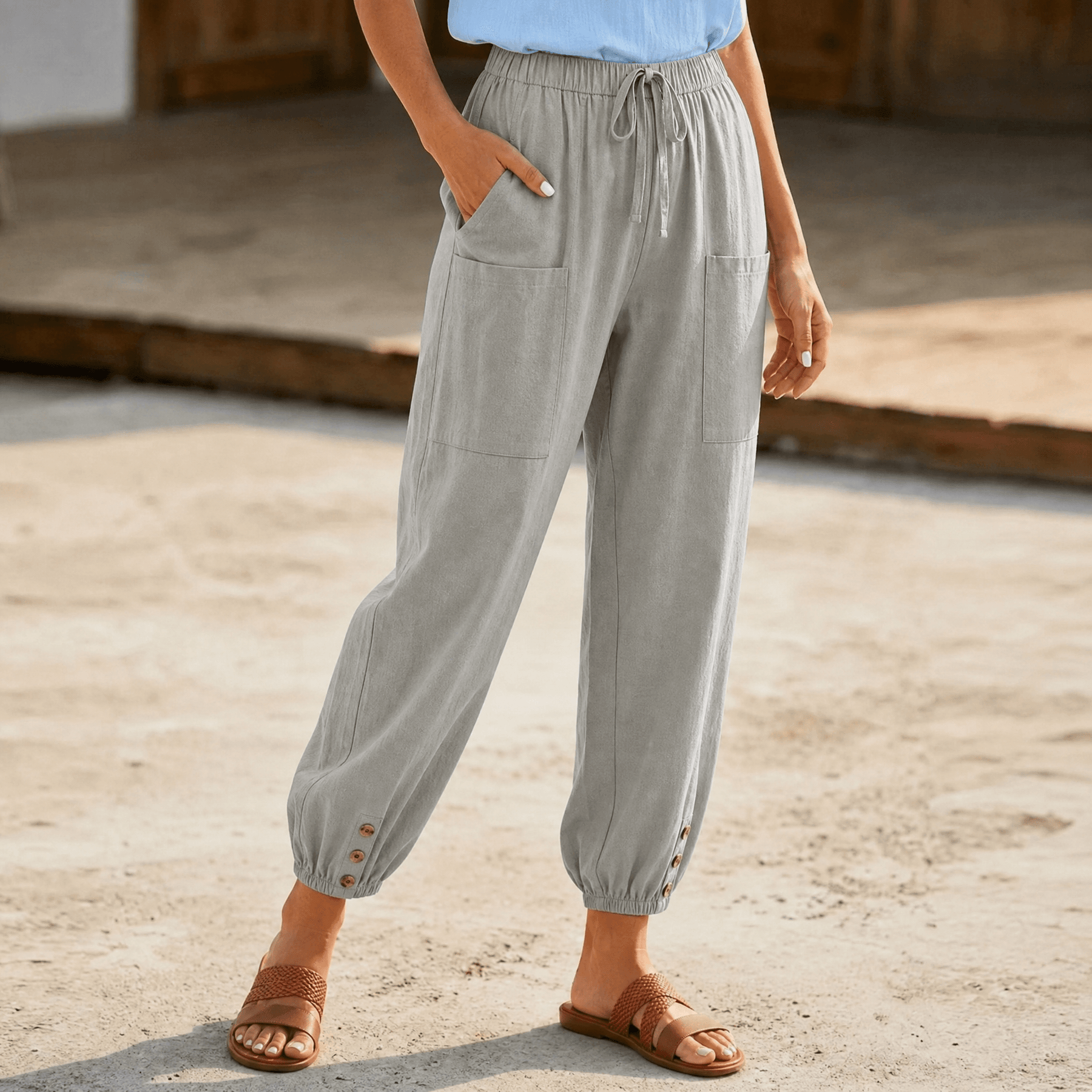 Brezia – Relaxed Fit Cotton Linen Capris for Women