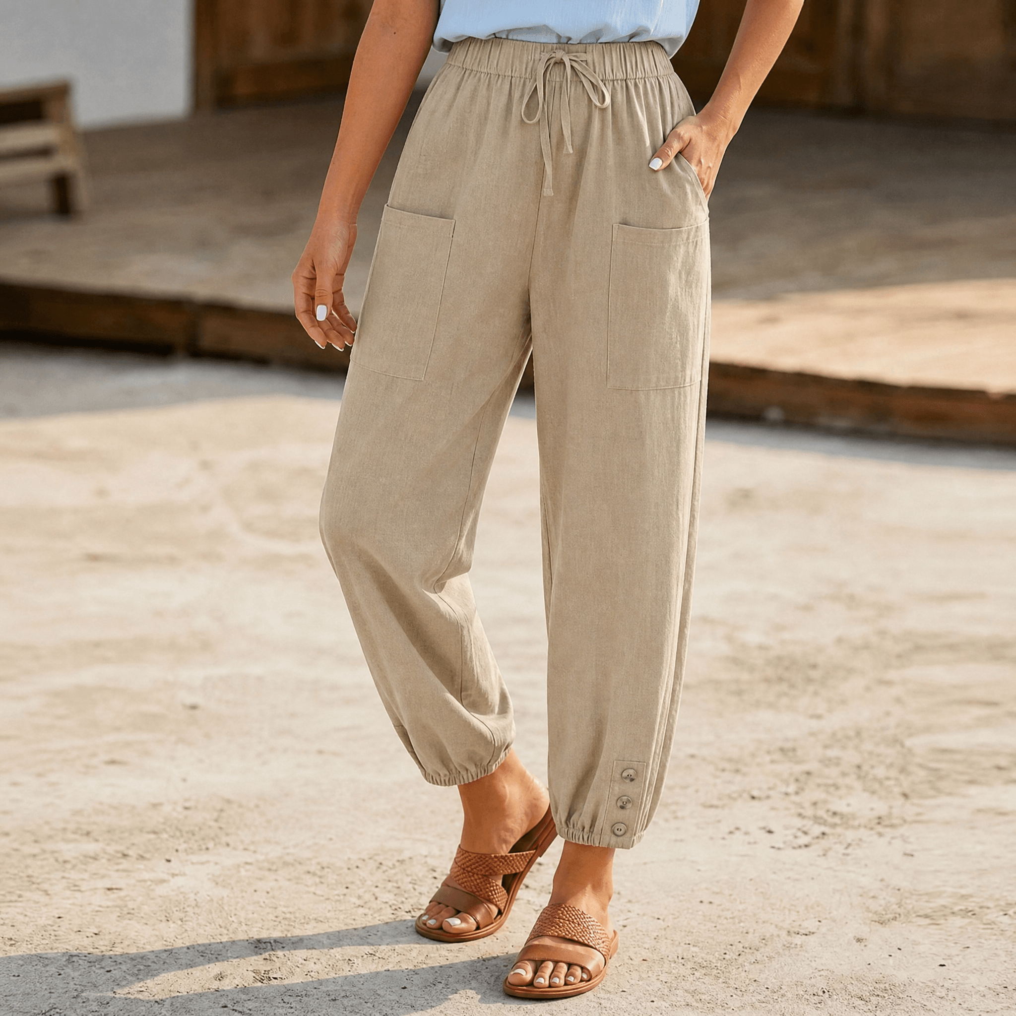 Brezia – Relaxed Fit Cotton Linen Capris for Women