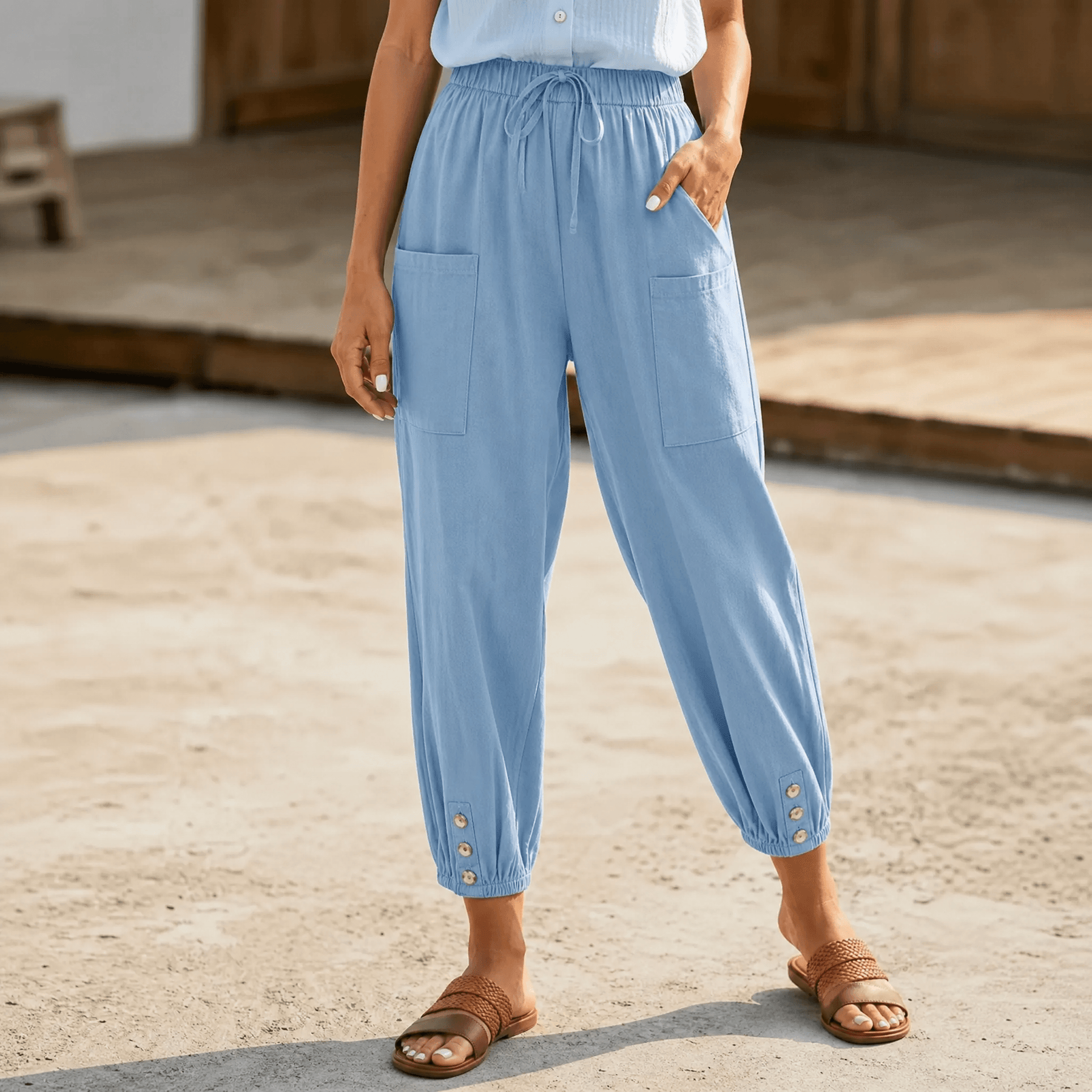 Brezia – Relaxed Fit Cotton Linen Capris for Women