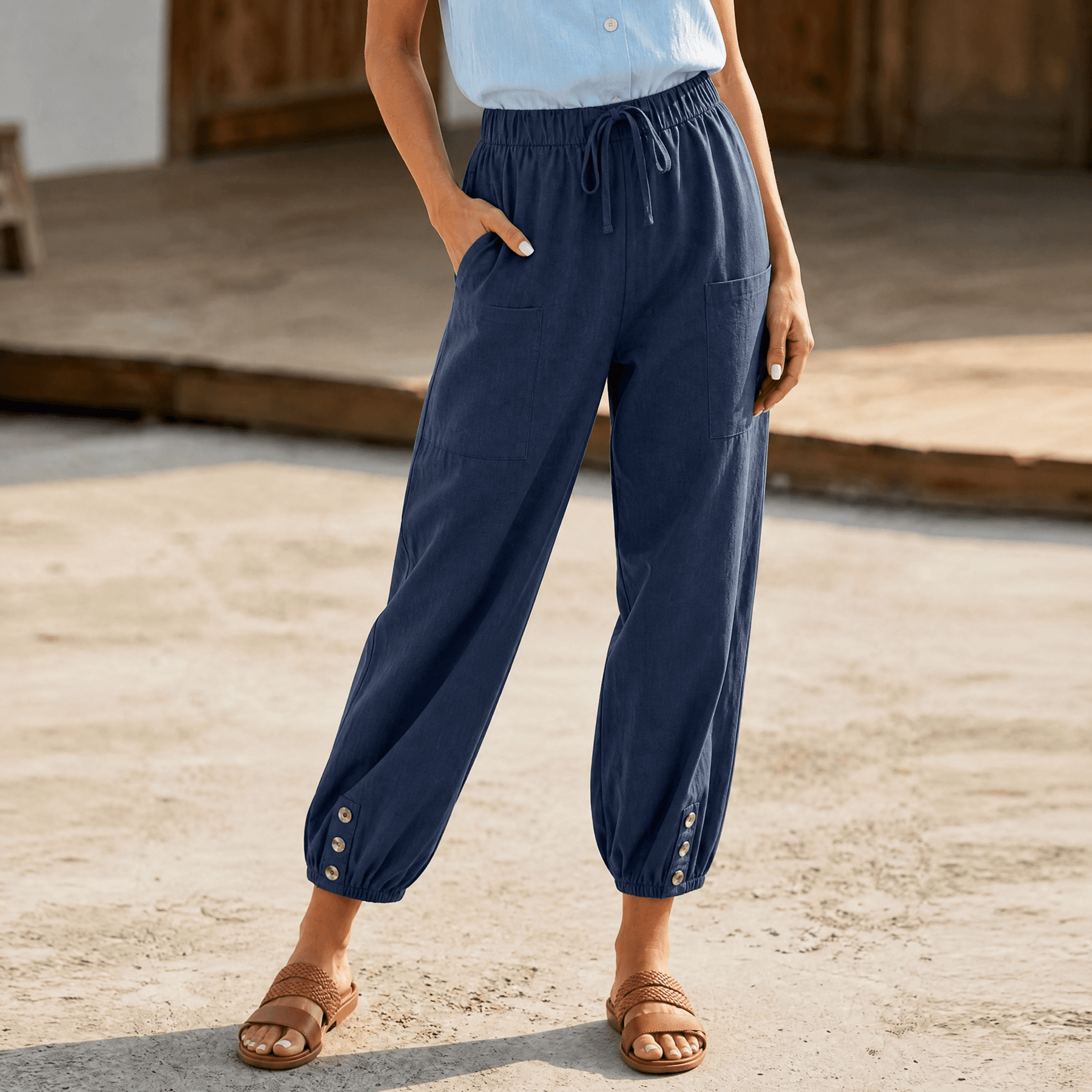 Brezia – Relaxed Fit Cotton Linen Capris for Women