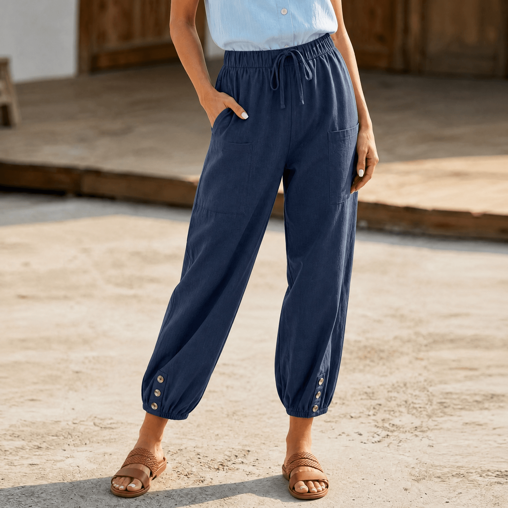 Brezia – Relaxed Fit Cotton Linen Capris for Women