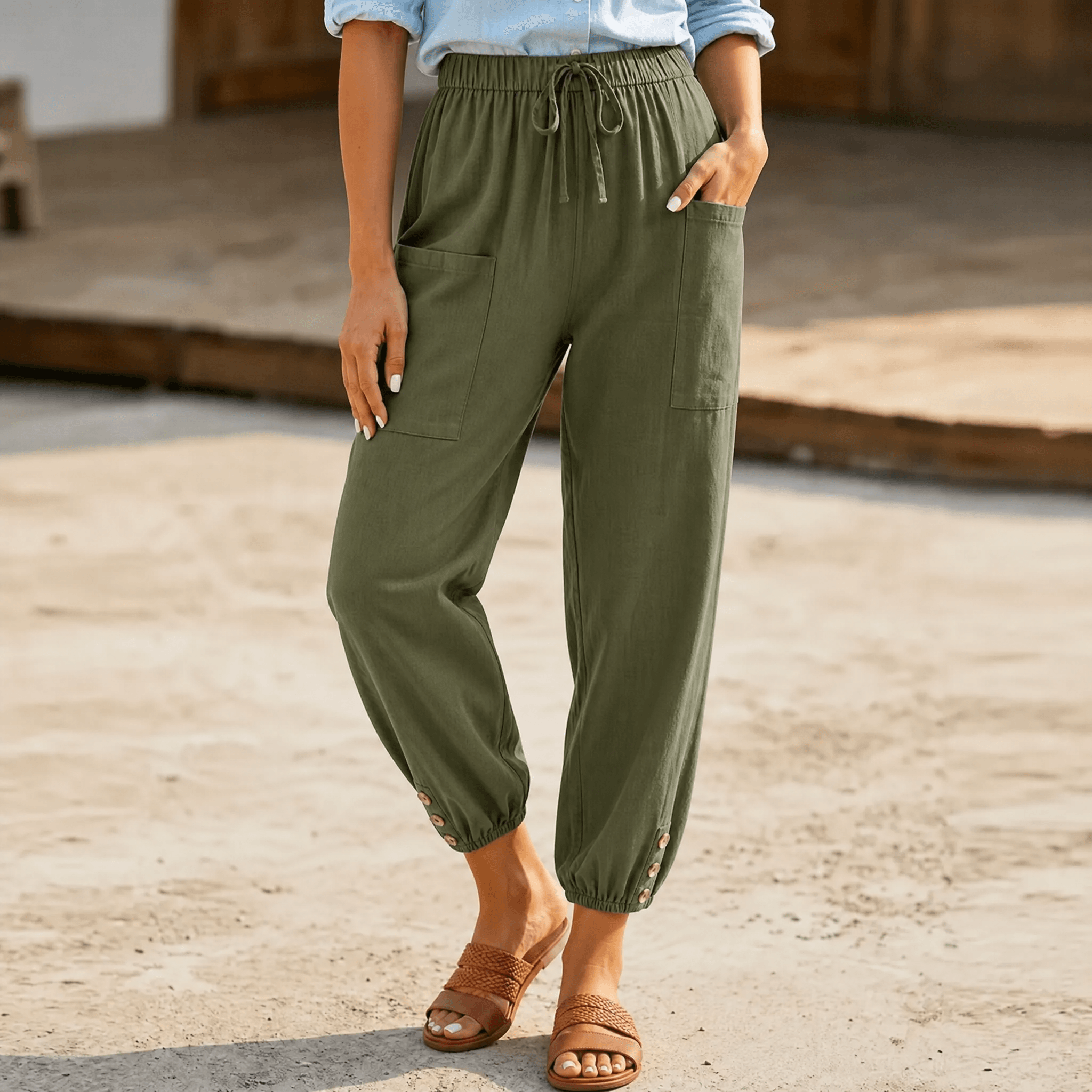 Brezia – Relaxed Fit Cotton Linen Capris for Women
