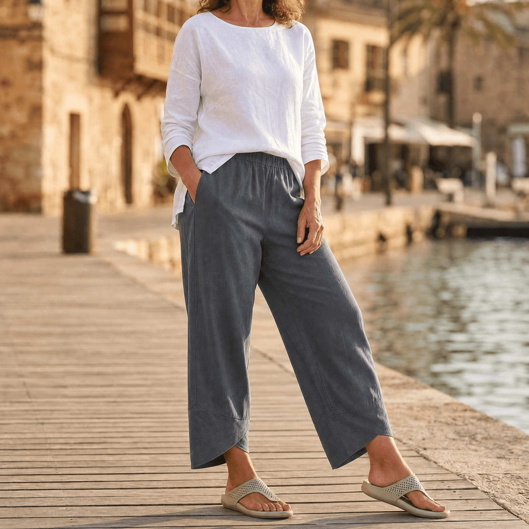 Brezia – Women's Asymmetric Linen Blend Cropped Pants