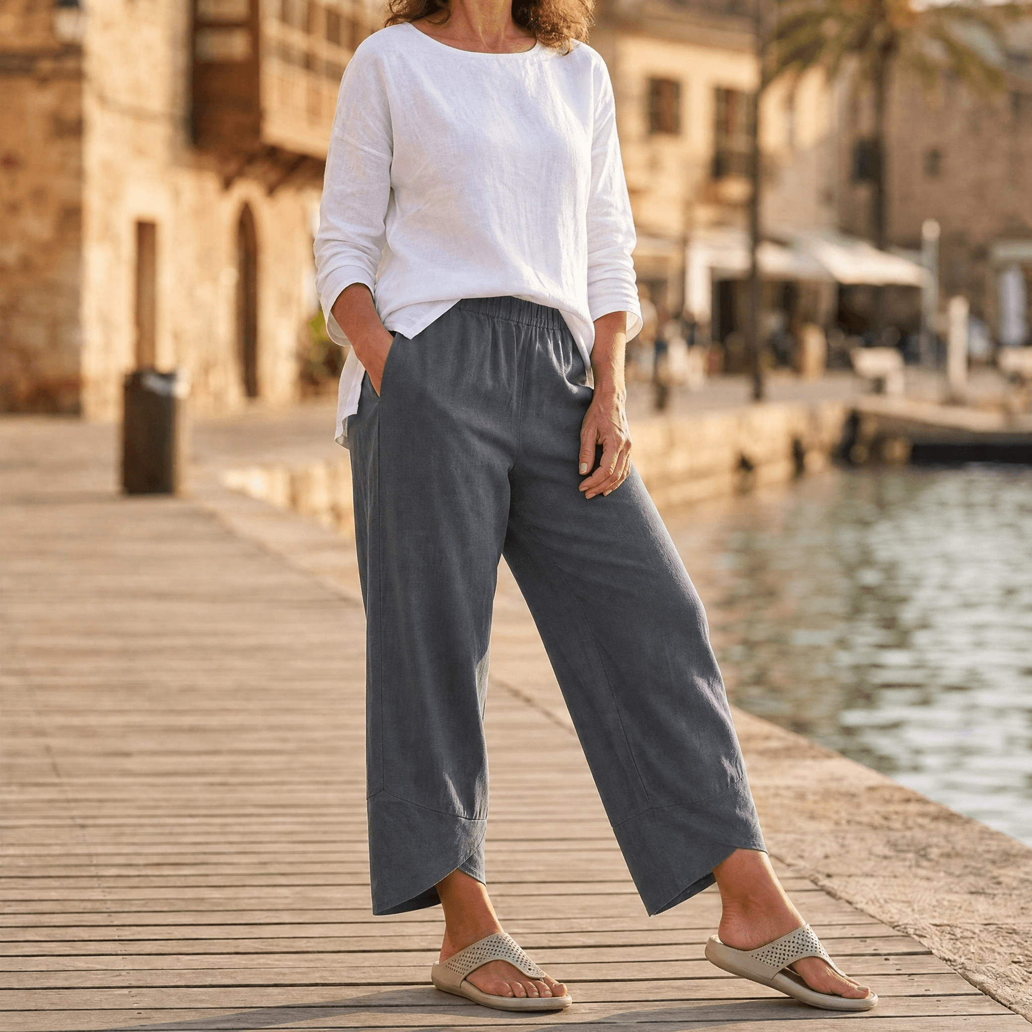 Brezia – Women's Asymmetric Linen Blend Cropped Pants
