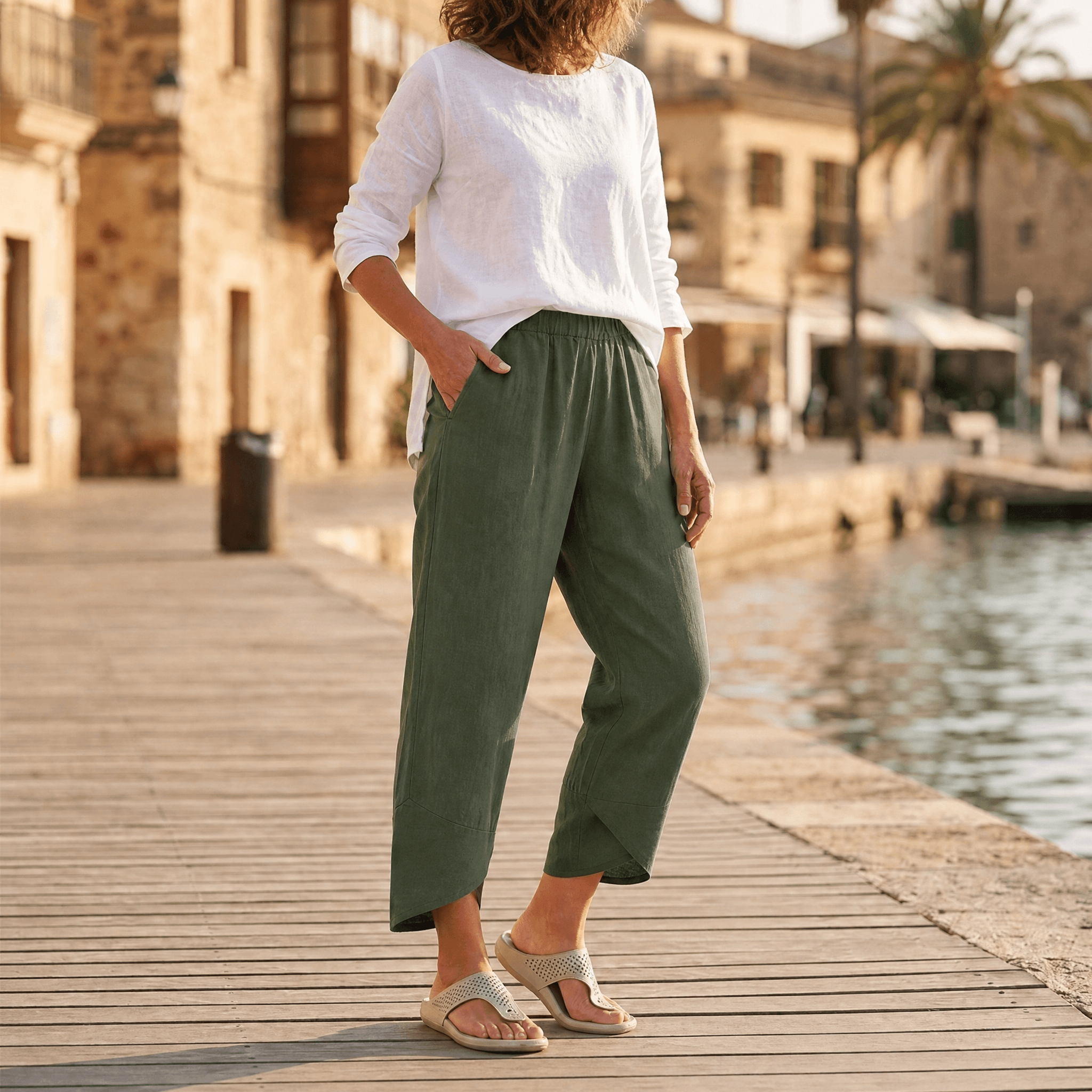 Brezia – Women's Asymmetric Linen Blend Cropped Pants
