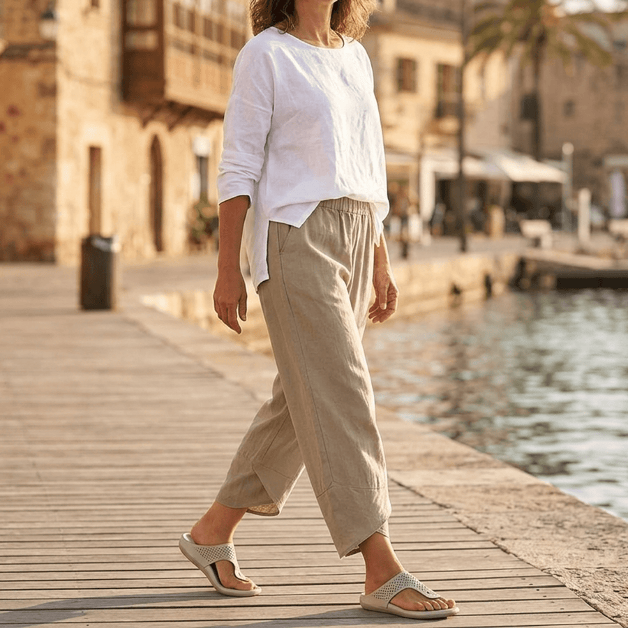 Brezia – Women's Asymmetric Linen Blend Cropped Pants