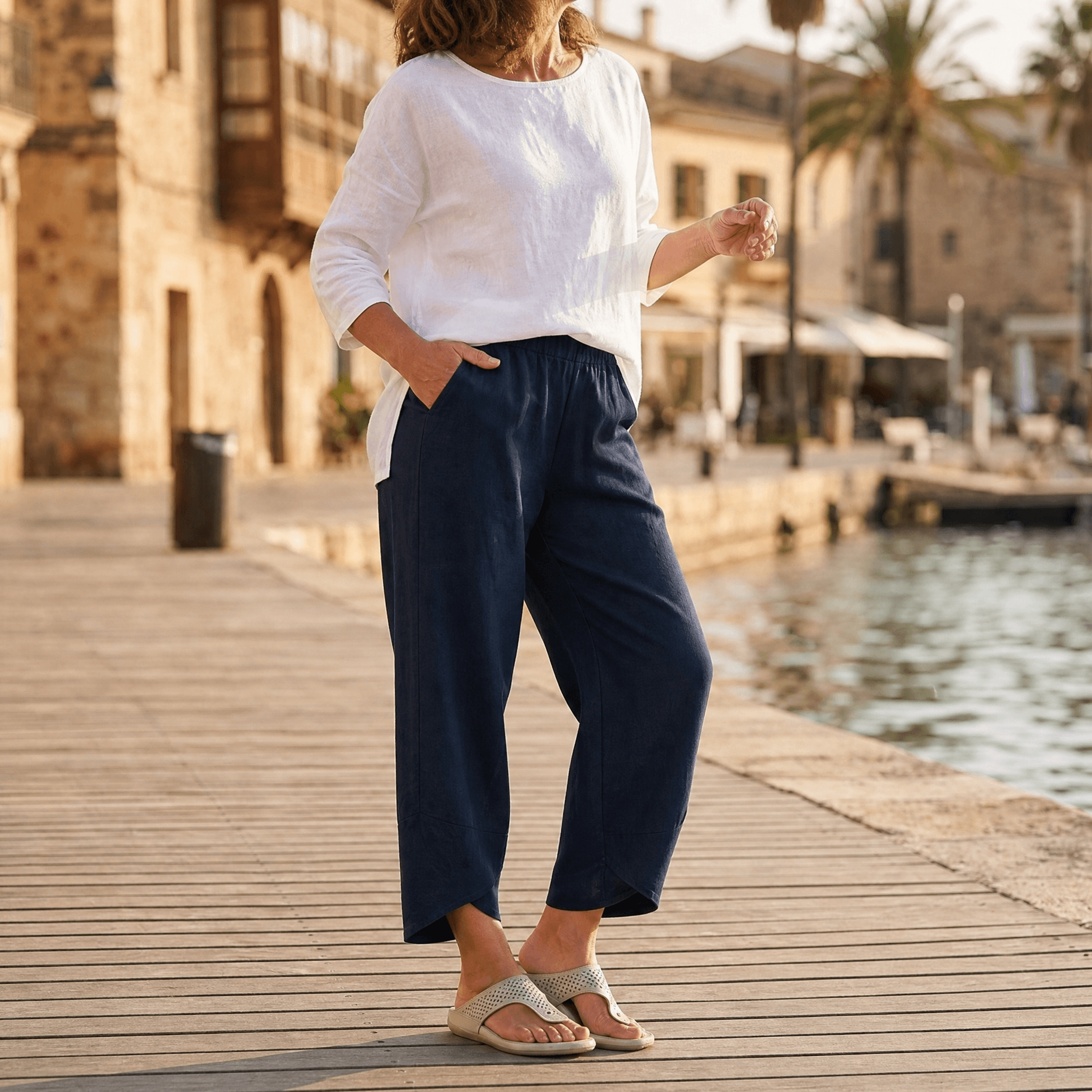 Brezia – Women's Asymmetric Linen Blend Cropped Pants