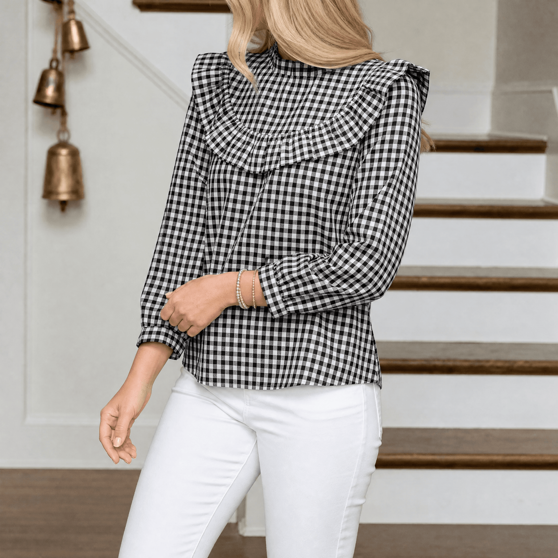 Brindle – Women's Puff Sleeve Gingham Top