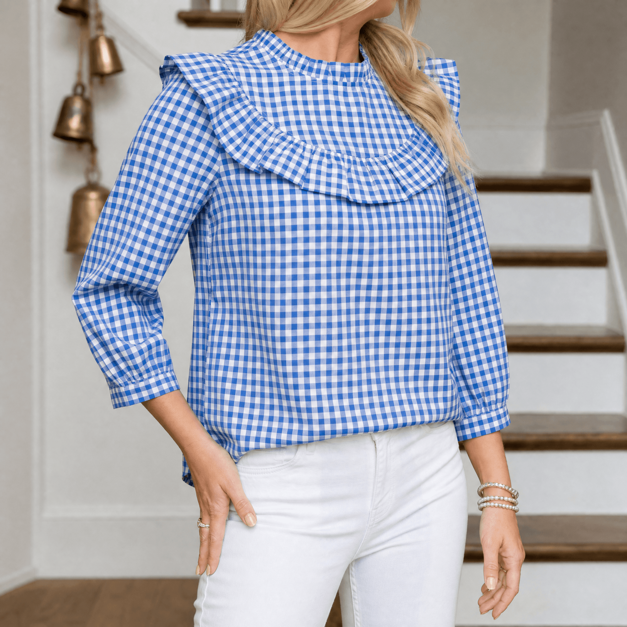 Brindle – Women's Puff Sleeve Gingham Top